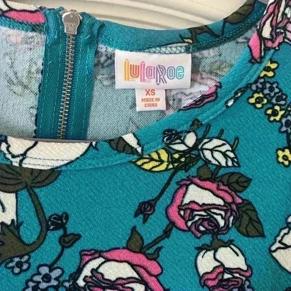 EUC LulaRoe Teal Floral Dress Women’s XS - Picture 4 of 11